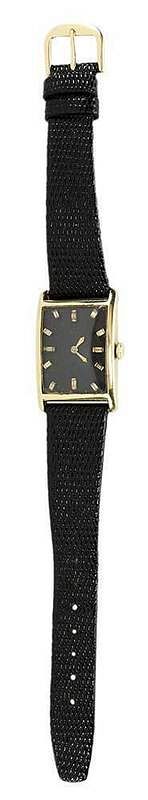 Appraisal: Longines kt Watch x mm case black dial yellow baguette