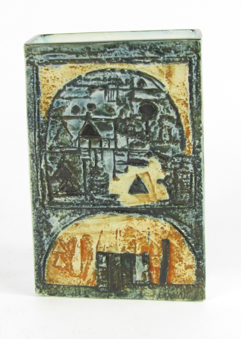 Appraisal: A Troika pottery vase with abstract decoration rectangular section painted