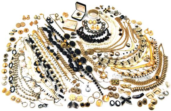 Appraisal: COSTUME JEWELRY Sizable collection of black gold and cream-colored jewelry