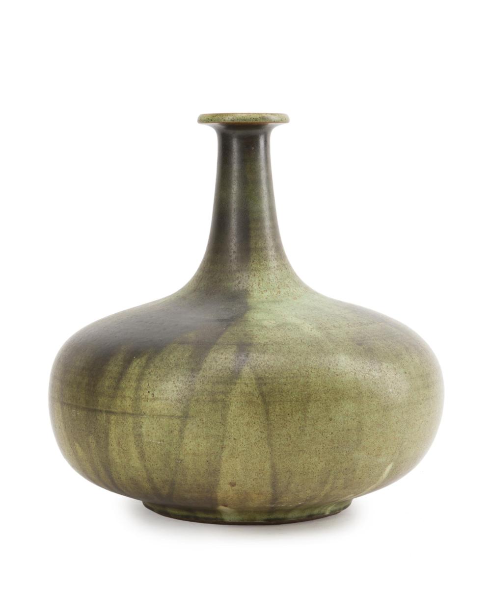 Appraisal: Harrison McIntosh - American Gourd-shaped vase Ceramic with mottled green