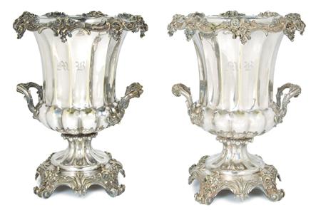 Appraisal: Pair of Christofle Silver Plated Wine Coolers Estimate -