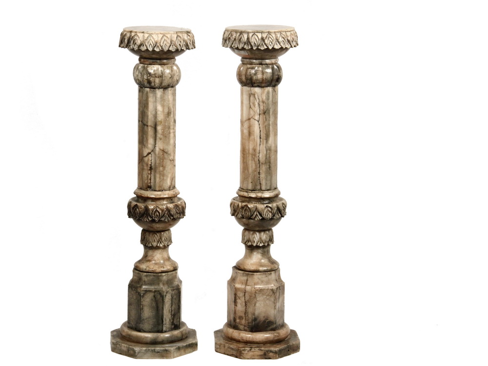 Appraisal: PAIR OF ALABASTER PEDESTALS - Pink Hued Four-Section Pedestals with