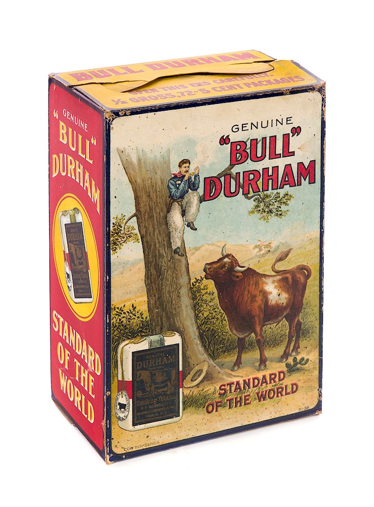 Appraisal: Bull Durham Cent Tobacco Box Cowboy in Tree Measures tall