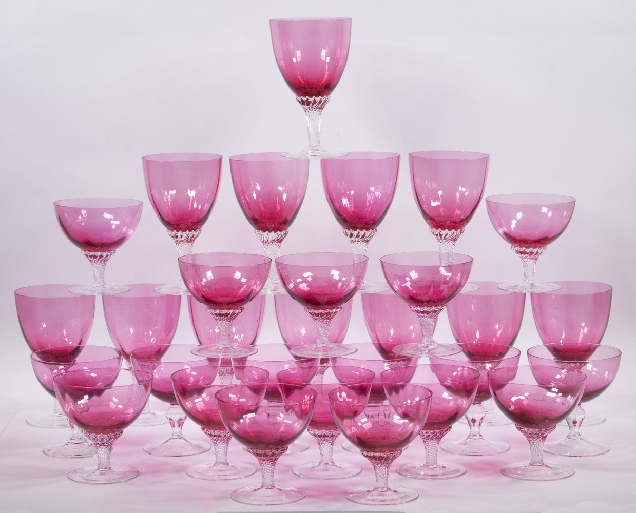 Appraisal: PCS CRANBERRY GLASS STEMWARE INCL GEORGE BORGFELDT LISA PATTERN Lot