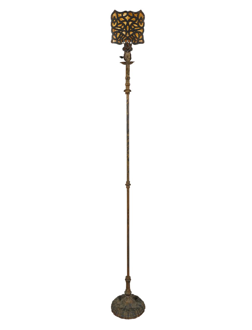 Appraisal: WROUGHT IRON MICA FLOOR LAMPhaving a single socket Provenance The