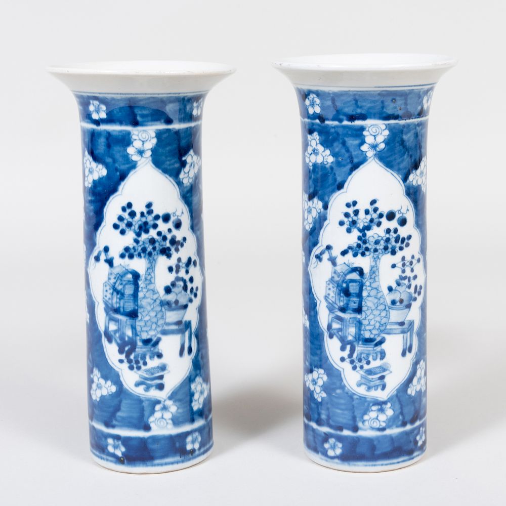 Appraisal: Pair of Chinese Porcelain Blue and White Beaker Vases Decorated