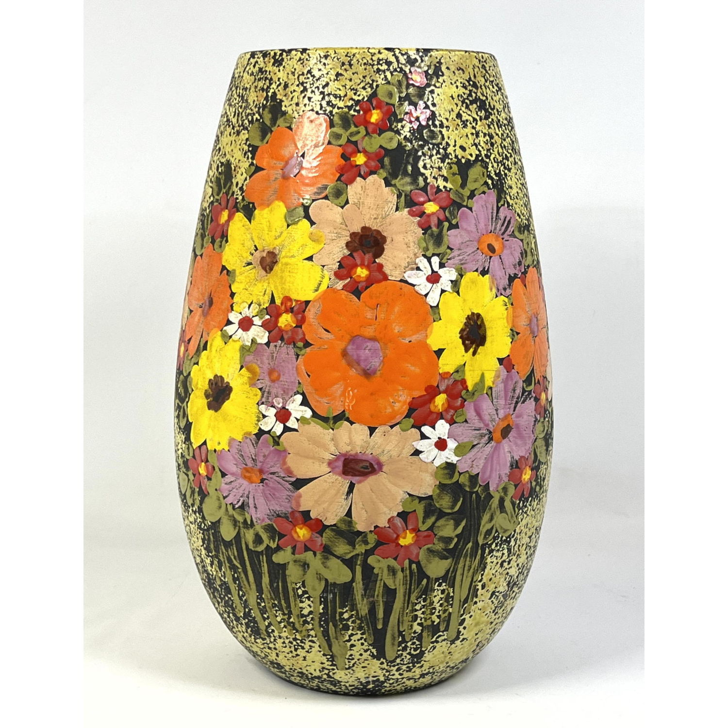 Appraisal: Large Italian Pottery Vase with Hand Painted Flowers Colorful Modernist