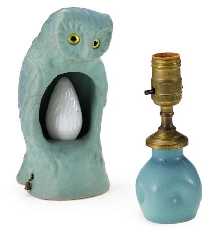 Appraisal: VAN BRIGGLE Two lamps Figural owl night light shown perched