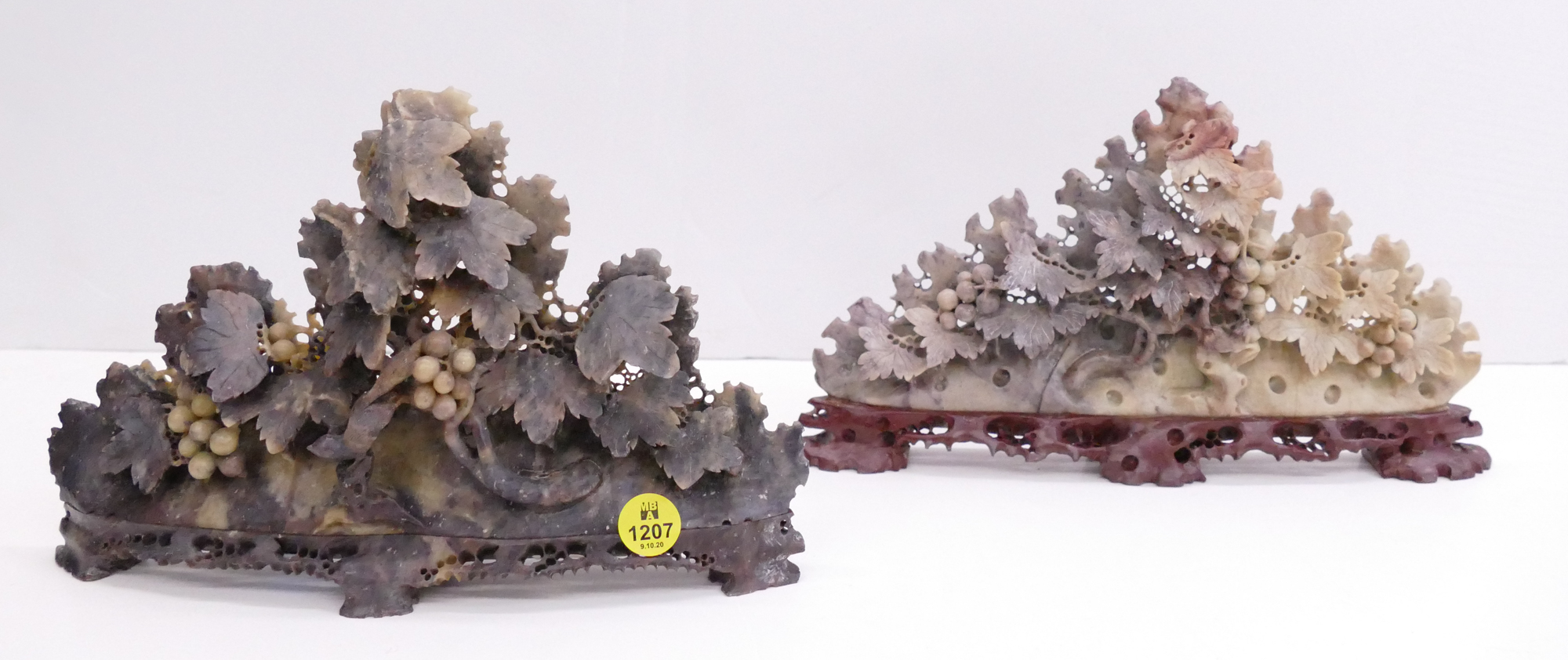 Appraisal: pc Chinese Soapstone Grape Carvings- ''