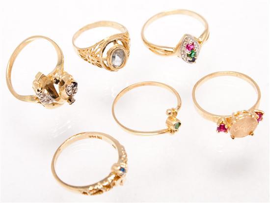 Appraisal: Five K yellow gold and gemstone rings together with a