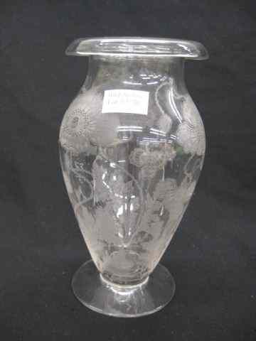 Appraisal: Fine Etched Crystal Vase poppy decor Lockart or Honesdale style