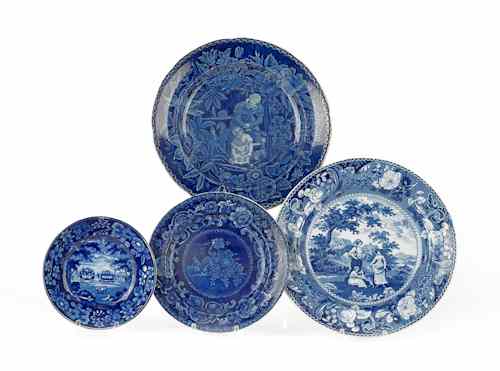 Appraisal: Three blue Staffordshire English view plates th c together with