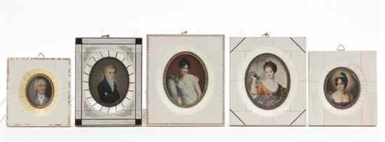 Appraisal: A Collection of Five Portrait Miniatures three depicting ladies and