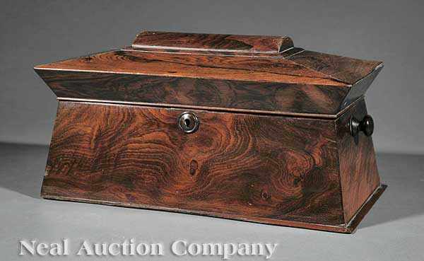 Appraisal: A Regency Rosewood Tea Caddy th c of sarcophagus form