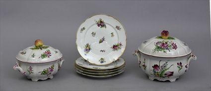 Appraisal: TWO GRADUATED LUNEVILLE FAIENCE TUREENS AND COVERS AND FIVE PLATES