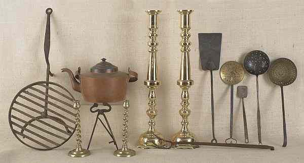 Appraisal: Collection of wrought iron utensils and hearth equipment to include