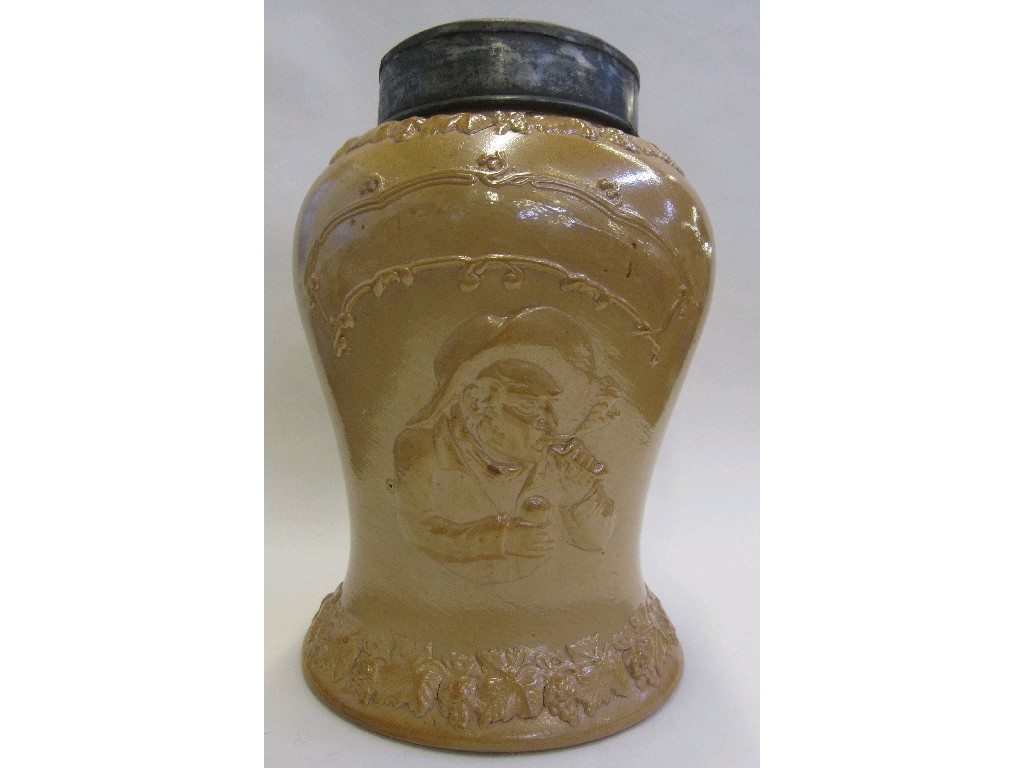 Appraisal: Scottish stoneware tobacco jar with metal lid