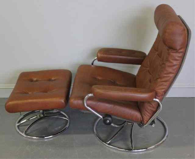 Appraisal: EKORNES Midcentury Leather Chair and Ottoman Signed - Ekornes Made