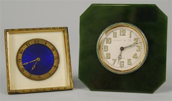 Appraisal: JADE AND ENAMEL TRAVEL CLOCK Tiffany Company maker x inches