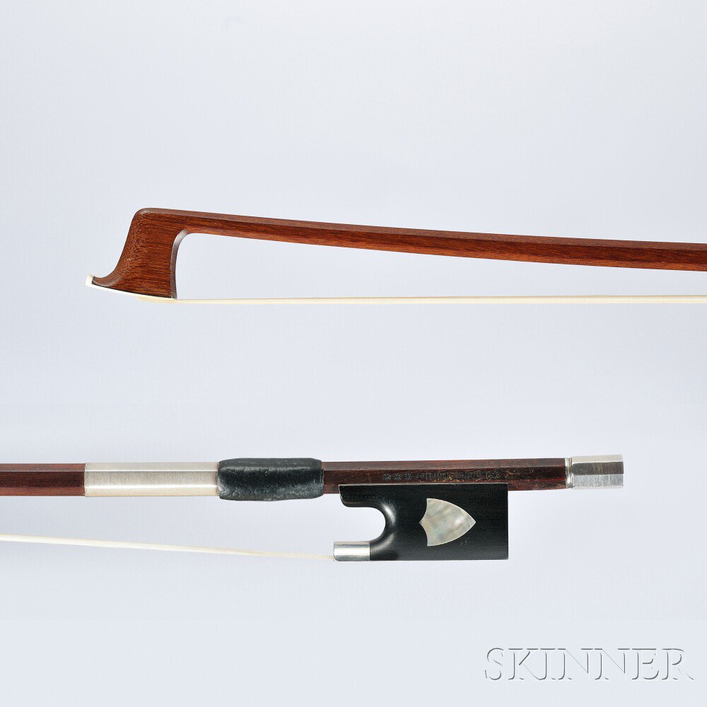 Appraisal: German Silver-mounted Violin Bow the octagonal stick stamped EGIDIUS DORFLER