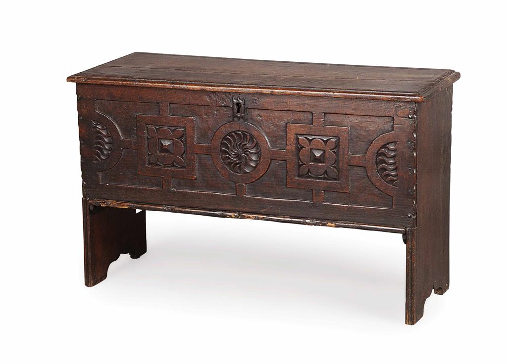 Appraisal: SMALL CHARLES II OAK COFFER TH CENTURY the moulded hinged