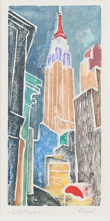 Appraisal: WILLIAM EVAUL WOODCUT CITY CANYONWilliam Evaul American Massachusetts th st