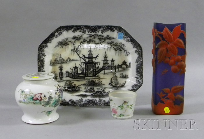 Appraisal: Four Ceramic and Glass Decorative Items including an Asian porcelain