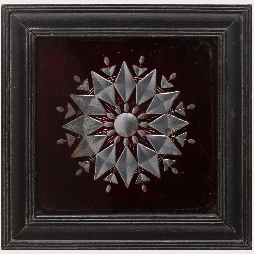 Appraisal: Victorian Silvered Ruby Flash Glass Starburst Mirror x in Condition