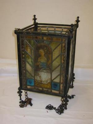 Appraisal: A VICTORIAN STAINED GLASS HALL LANTERN of square form comprising