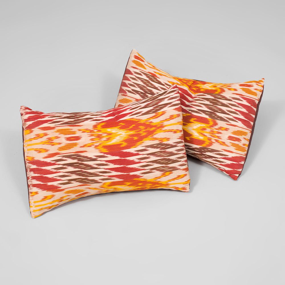 Appraisal: Pair of Ikat Patterned Pillows x in Condition Minor wear