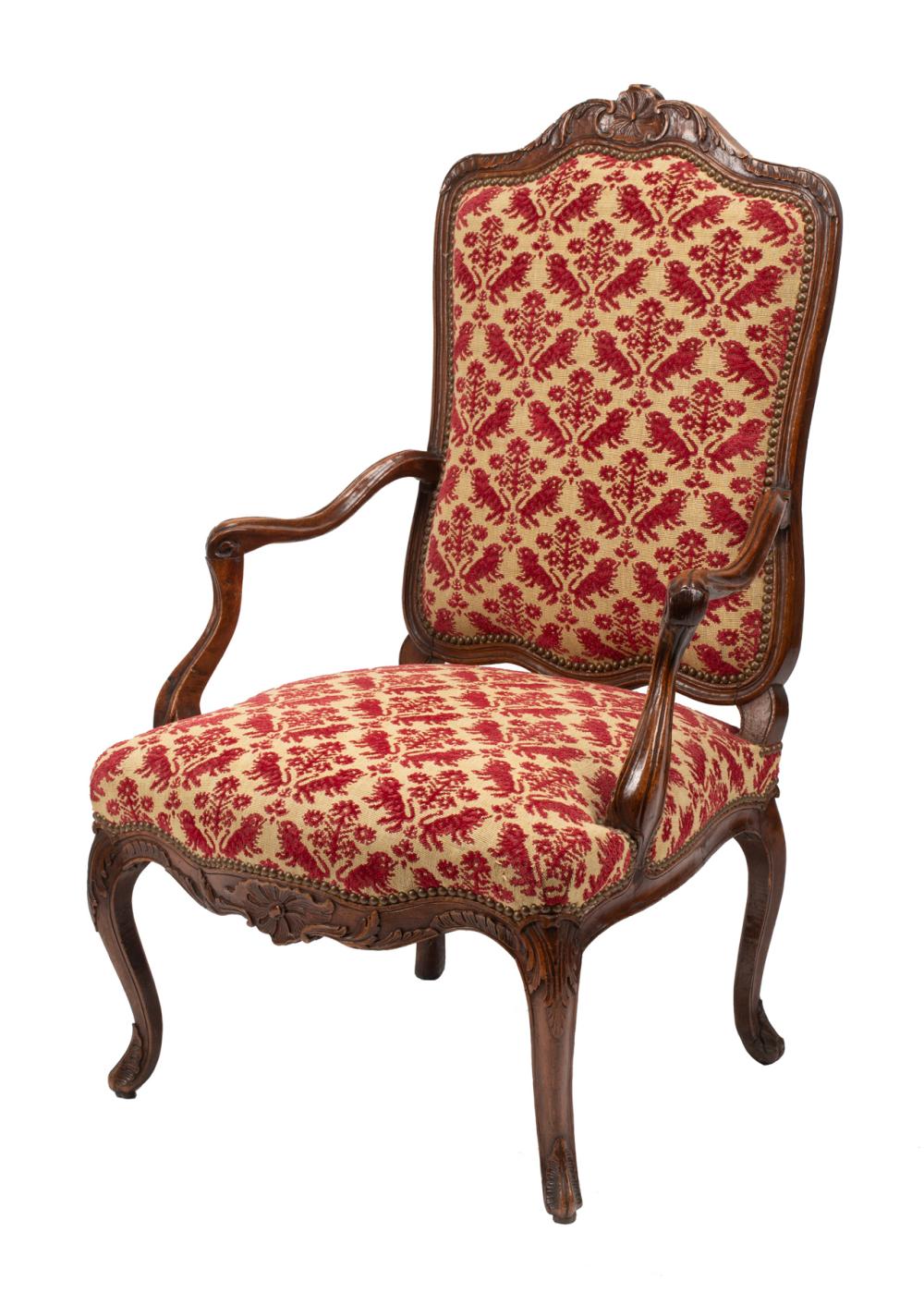 Appraisal: Antique Regence-Style Carved Walnut Fauteuil serpentine crest rail scrolled arms