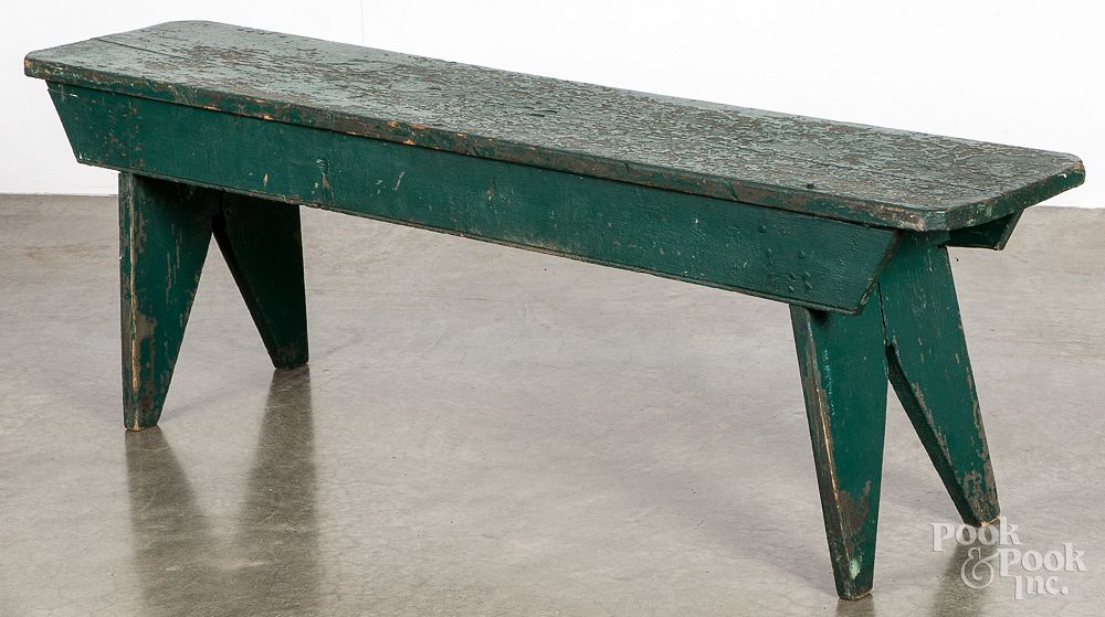 Appraisal: Green painted mortised bench early th c Green painted mortised