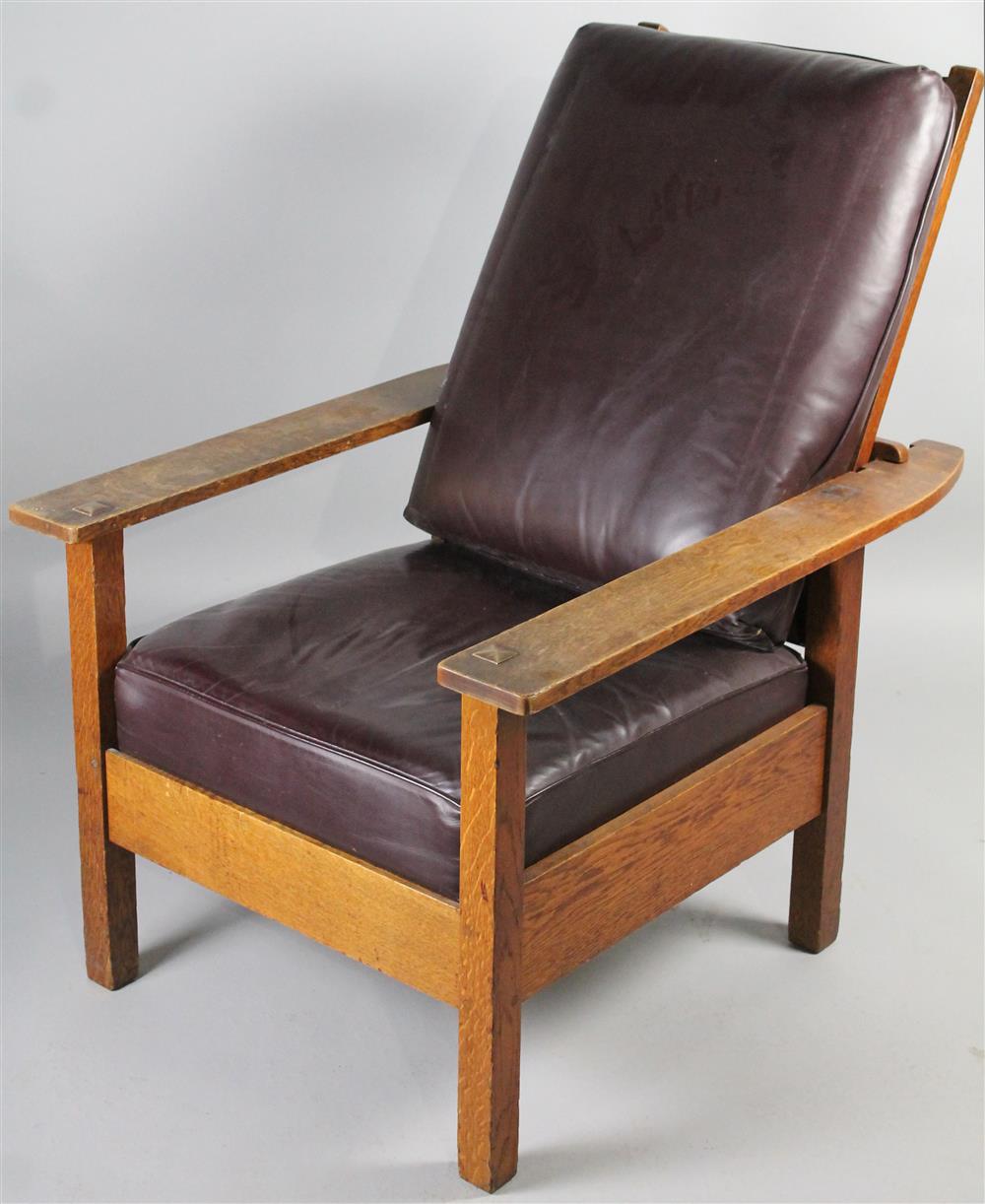 Appraisal: L J G STICKLEY MISSION OAK MORRIS ARM CHAIR WITH