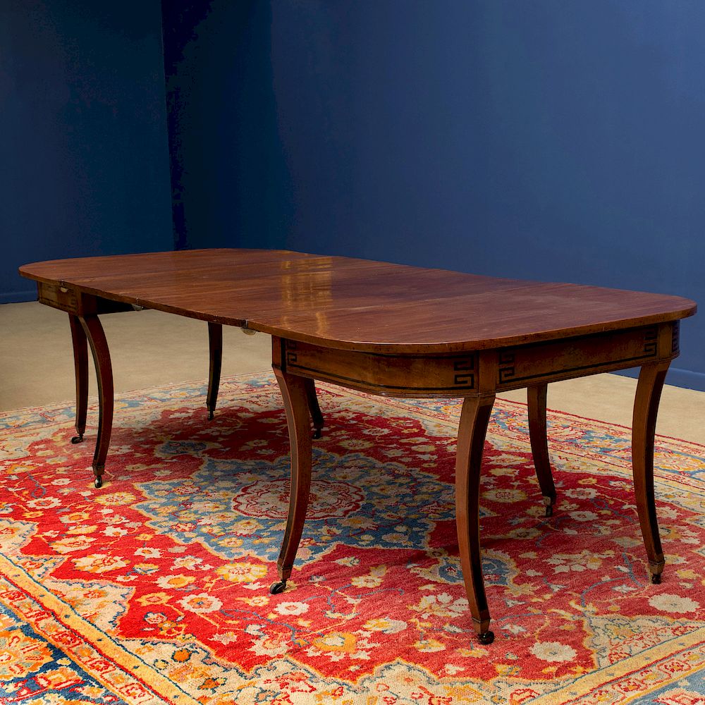 Appraisal: Fine Regency Mahogany and Ebony Inlaid Dining Table Fitted with