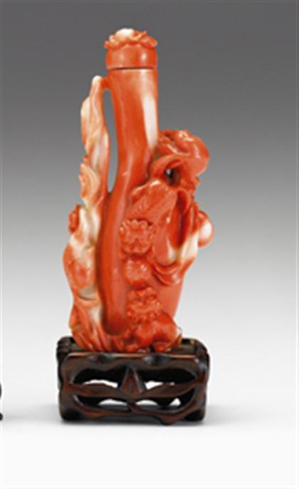 Appraisal: Good Chinese coral snuff bottle th century Of tall cylindrical