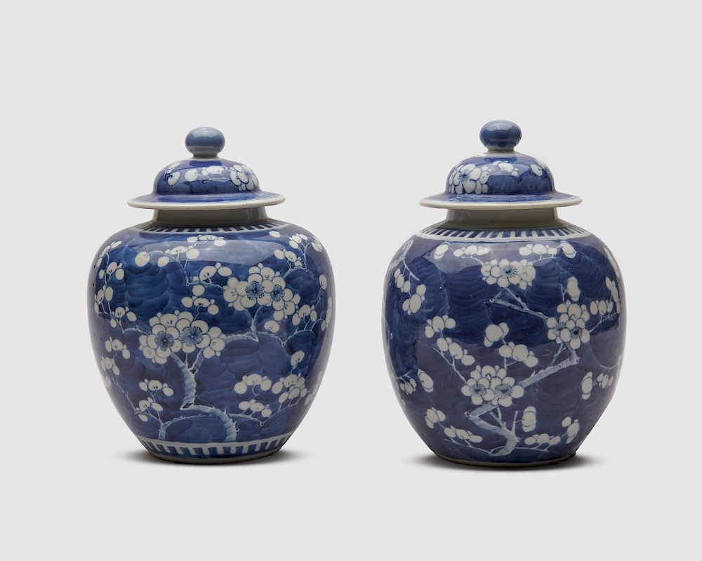 Appraisal: Pair of Chinese Blue and White Covered Ginger Jars Pair