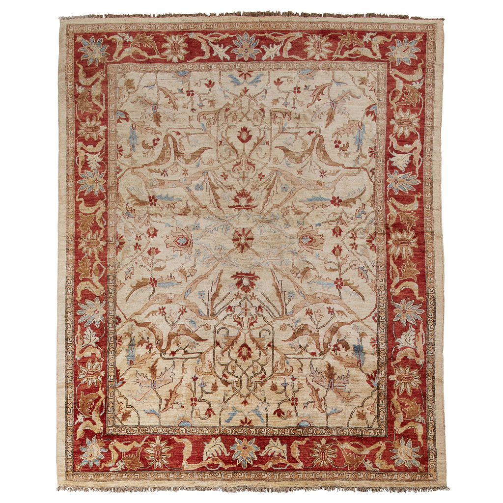 Appraisal: ZIEGLER STYLE CARPET MODERN the 'abrash' light camel field with