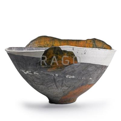 Appraisal: WAYNE HIGBY b Large Landscape Series raku-fired bowl Alfred NY