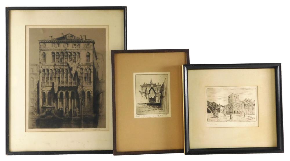 Appraisal: Three framed etchings Andrew F Affleck British - Ca d'