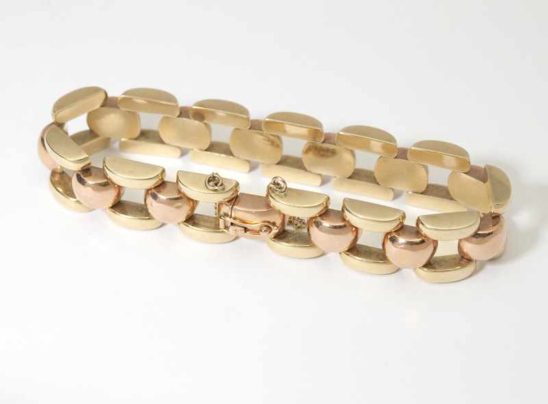 Appraisal: A retro bicolor gold link bracelet Circa with partial maker's