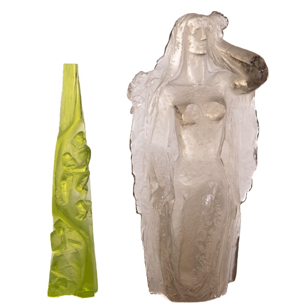 Appraisal: CZECHOSLOVAKIAN ART GLASS FIGURAL SCULPTURES undated items both illegibly signed