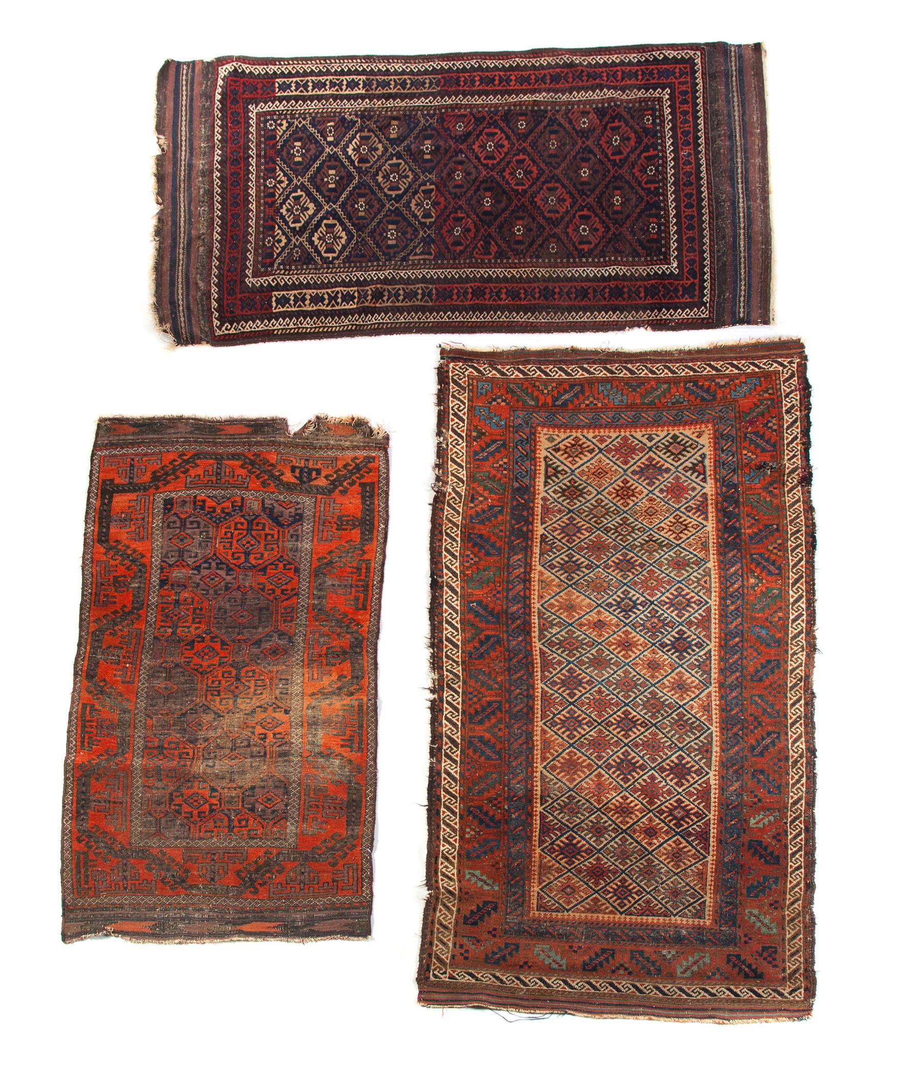 Appraisal: THREE ORIENTAL RUGS First half- th century Belouchs in shades