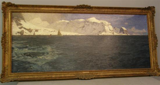 Appraisal: A Otto Ludwig Sending extensive seascape with snow covered mountains