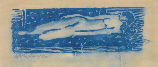 Appraisal: MILTON AVERY Nude Woodcut printed in blue on Japan paper