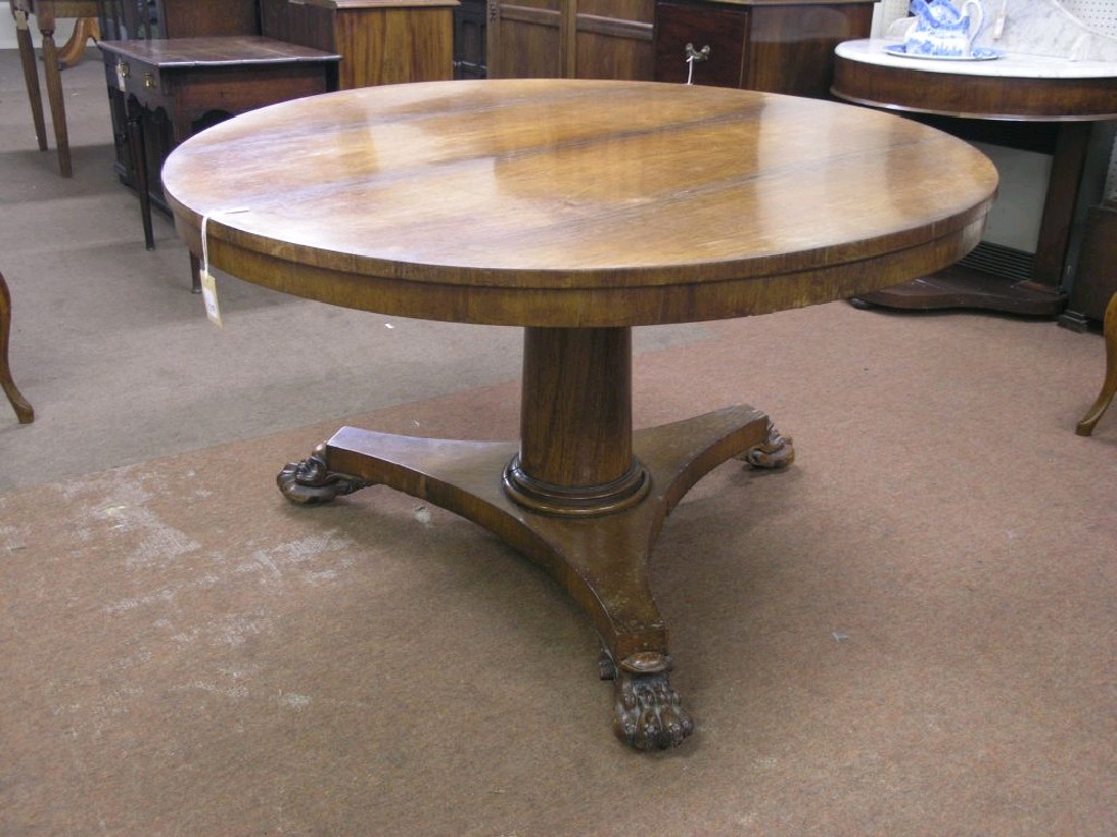 Appraisal: A William IV rosewood veneered breakfast table circular top tilting