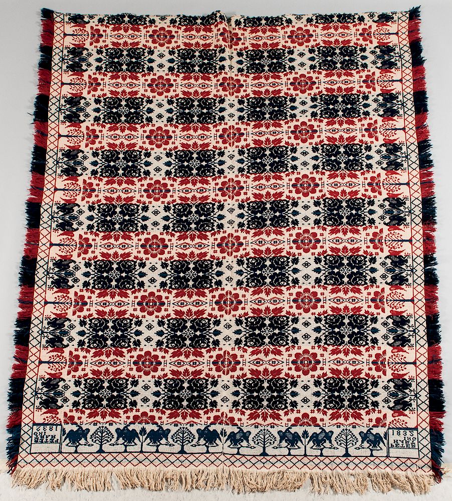 Appraisal: Red White and Blue Wool Woven Coverlet Red White and