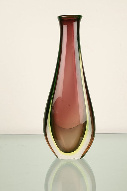 Appraisal: Murano of ItalySommerso vaseaubergine and green cased in clear glass