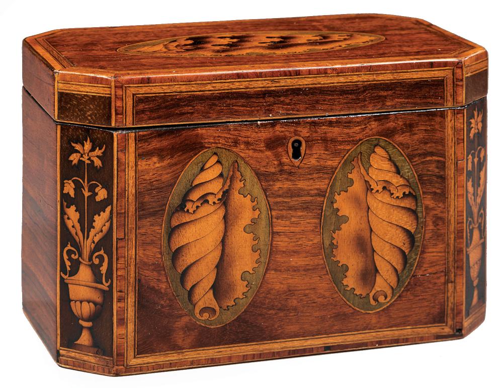 Appraisal: George III Inlaid Mahogany Tea Caddy early th c canted