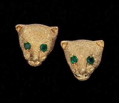 Appraisal: A Pair of Leopard Head Earrings k yellow gold earrings