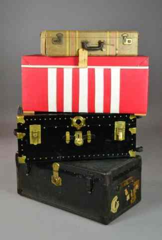 Appraisal: PCS ANTIQUE TRAVEL TRUNKS AND SUITCASEIncluding one small suitcase circa